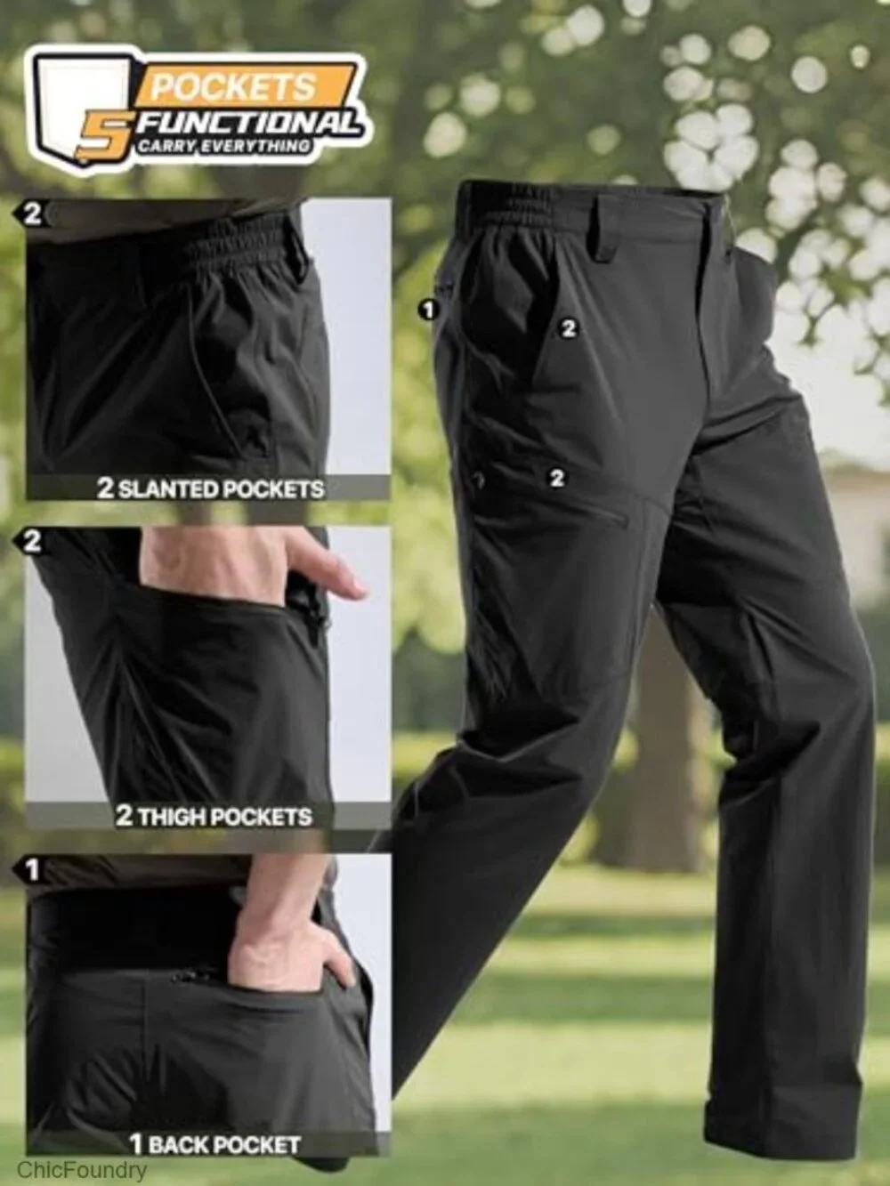 Men's Waterproof Hiking Pants Lightweight Stretch Cargo 5 Pockets